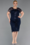 Short Navy Blue Beaded Plus Size Cocktail Dress ABK2585
