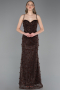 Long Brown Dantelle Evening Dress ABU6040