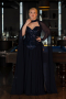 Long Navy Blue Chiffon Plus Size Evening Gown ABU5940