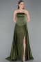 Olive Drab Long Satin Evening Dress ABU5684