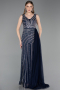 Long Navy Blue Stony Evening Dress ABU6052