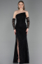 Long Black Dantelle Evening Dress ABU6050