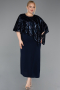 Midi Navy Blue Plus Size Evening Gown ABK2609