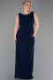 Long Navy Blue Chiffon Plus Size Evening Dress ABU6063