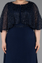 Long Navy Blue Chiffon Plus Size Evening Dress ABU6063