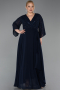 Long Navy Blue Chiffon Plus Size Evening Dress ABU6067