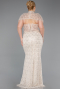 Beige Long Beaded Plus Size Evening Gown ABU5698