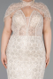 Beige Long Beaded Plus Size Evening Gown ABU5698