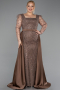 Brown Long Beaded Plus Size Engagement Dress ABU4761