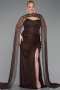 Long Brown Dantelle Plus Size Evening Gown ABU6070