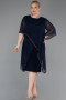 Midi Navy Blue Chiffon Plus Size Cocktail Dress ABK2600