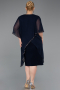 Midi Navy Blue Chiffon Plus Size Cocktail Dress ABK2600