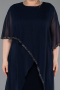 Midi Navy Blue Chiffon Plus Size Cocktail Dress ABK2600