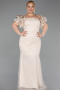 Long Beige Beaded Formal Plus Size Dress ABU5948