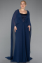 Long Navy Blue Chiffon Plus Size Evening Dress ABU6071