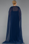Long Navy Blue Chiffon Plus Size Evening Dress ABU6071