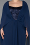 Long Navy Blue Chiffon Plus Size Evening Dress ABU6071