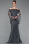 Anthracite Long Scaly Mermaid Evening Gown ABU5623