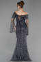 Anthracite Long Scaly Mermaid Evening Gown ABU5623