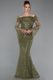 Olive Drab Long Scaly Mermaid Evening Gown ABU5623