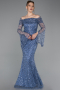 Indigo Long Scaly Mermaid Evening Gown ABU5623