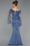 Indigo Long Scaly Mermaid Evening Gown ABU5623