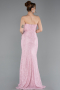 Powder Color Long Dantelle Evening Dress ABU6148