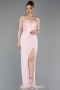 Powder Color Long Dantelle Evening Dress ABU5770