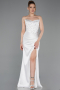 Long White Satin Prom Gown ABU6091