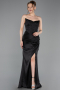 Long Black Satin Prom Gown ABU6091