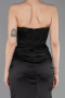 Long Black Satin Prom Gown ABU6091