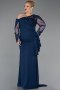 Long Navy Blue Chiffon Formal Plus Size Dress ABU5895