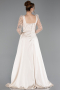 Beige Long Sleeve Stone Embellished Satin Train Evening Dress ABU4603