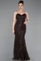 Long Brown Beaded Evening Dress ABU6073