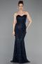 Long Navy Blue Beaded Evening Dress ABU6073