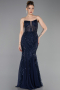 Long Navy Blue Beaded Evening Dress ABU6080