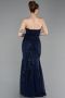 Long Navy Blue Beaded Evening Dress ABU6080