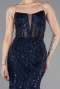 Long Navy Blue Beaded Evening Dress ABU6080