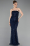 Long Navy Blue Beaded Evening Dress ABU6104