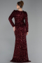Burgundy Long Sleeve Slit Sequined Evening Gown ABU4329
