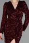 Burgundy Long Sleeve Slit Sequined Evening Gown ABU4329