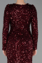 Burgundy Long Sleeve Slit Sequined Evening Gown ABU4329