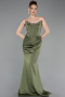 Long Olive Drab Satin Mermaid Evening Gown ABU6109