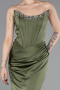 Long Olive Drab Satin Mermaid Evening Gown ABU6109