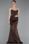 Long Dark Brown Satin Mermaid Evening Gown ABU6109