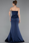 Long Navy Blue Satin Mermaid Evening Gown ABU6109