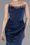 Long Navy Blue Satin Mermaid Evening Gown ABU6109