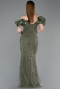 Olive Drab Stoned Strapless Sleeve Accessories Long Mermaid Evening Gown ABU4509