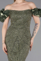Olive Drab Stoned Strapless Sleeve Accessories Long Mermaid Evening Gown ABU4509