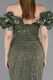 Olive Drab Stoned Strapless Sleeve Accessories Long Mermaid Evening Gown ABU4509